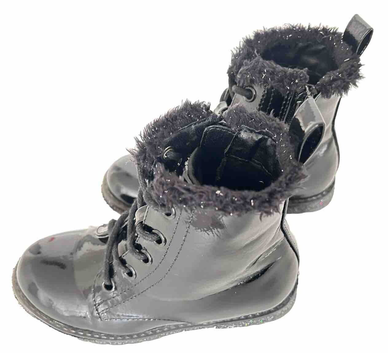 MIA High Top Boots Toddler Girls Size 10 Black Lace Up Patent Leather
