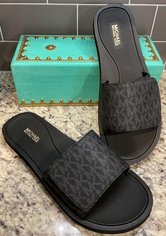 MICHAEL KORS Women’s Sz 8 M Wade Slide 45S0WDFA2B Black/Grey NEW