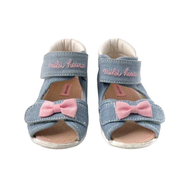 MIKI HOUSE Baby Sandals Blue Bow Double Strap Size 8.5