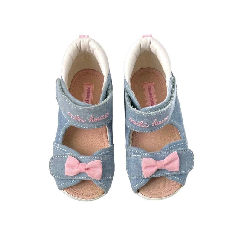 MIKI HOUSE Baby Sandals Blue Bow Double Strap Size 8.5