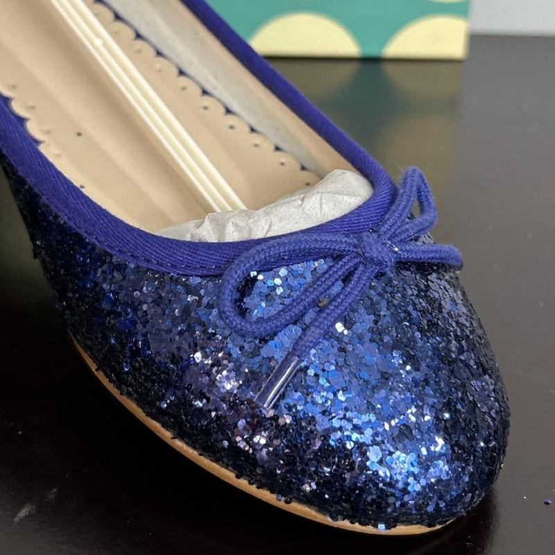 Mini Boden Girls Shoes Sz 37 (6??) Blue Glitter Ballet Flats Bows Slip On NIB