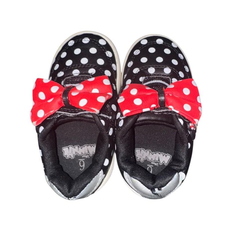 Minnie Mouse Toddler Girl Shoes Black White Polka Dot Sneakers With Red Bow