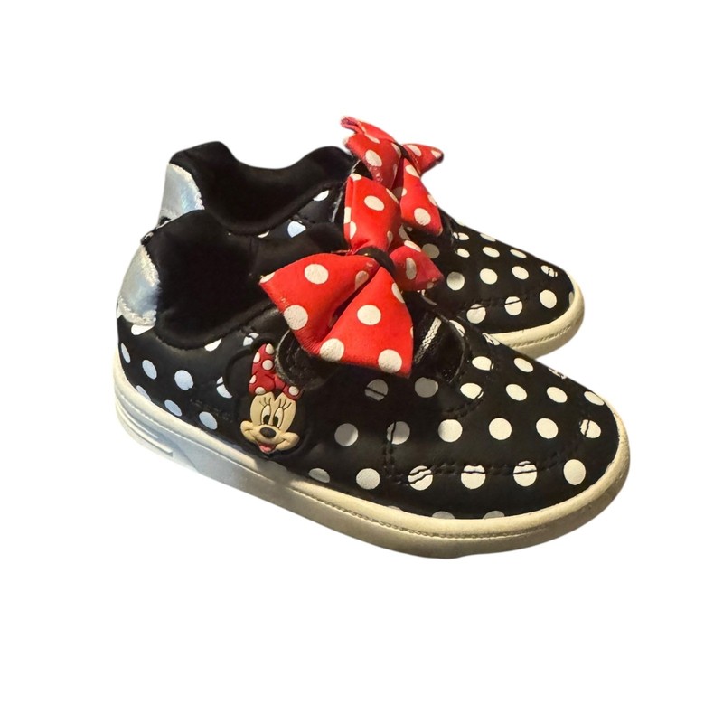 Minnie Mouse Toddler Girl Shoes Black White Polka Dot Sneakers with Red Bow