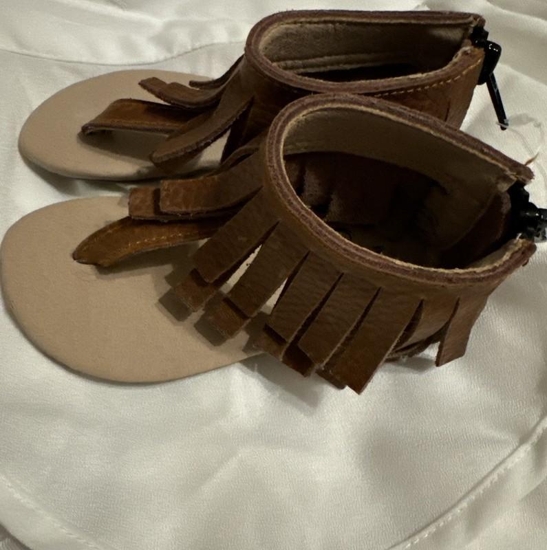 Monkey Feet Fringe Brown Leather Size 12-18 Months