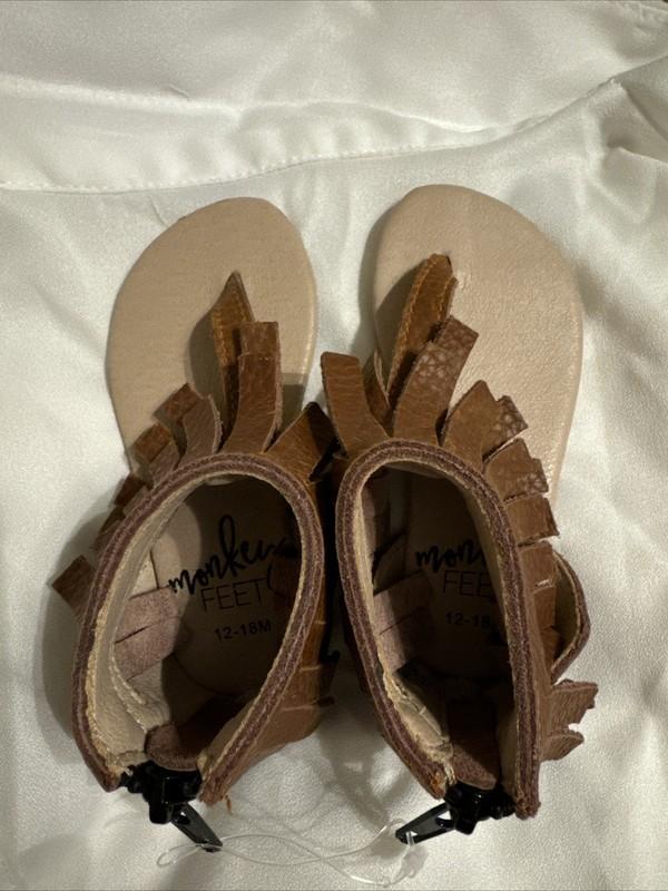 Monkey Feet Fringe Brown Leather Size 12-18 Months