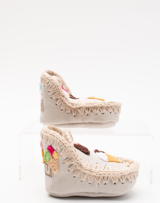 MOU Baby Canvas Slip On Shoes Size S US4 EU19 UK3 Crochet Ice Creams