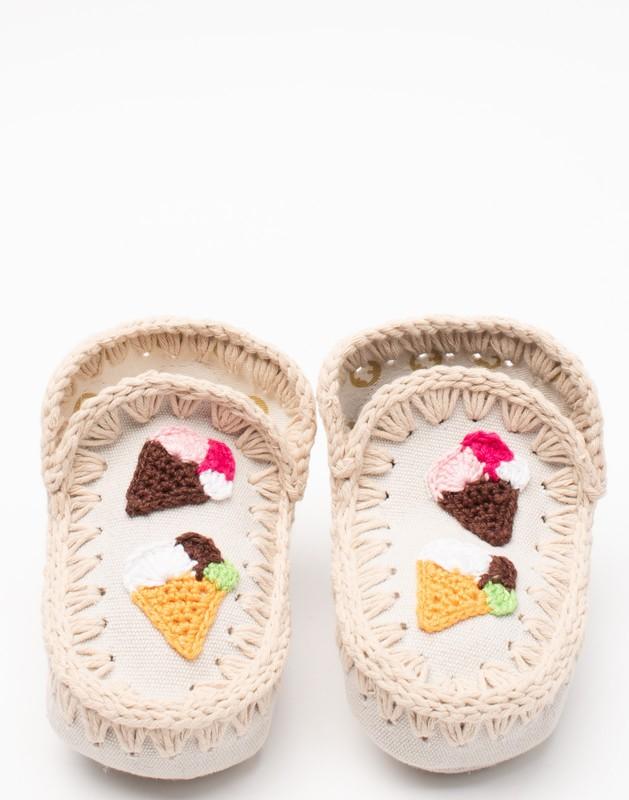 MOU Baby Canvas Slip On Shoes Size S US4 EU19 UK3 Crochet Ice Creams
