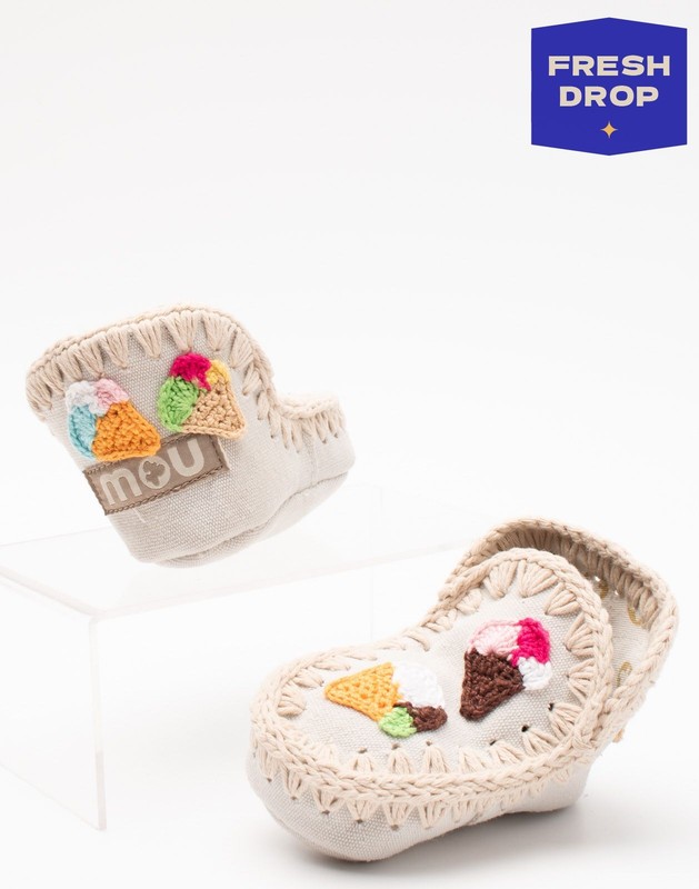 MOU Baby Canvas Slip On Shoes Size S US4 EU19 UK3 Crochet Ice Creams