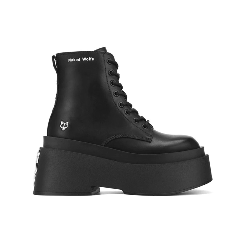 Naked Wolfe Lace-Up Cowhide Thick-Soled Height Boots Women Black