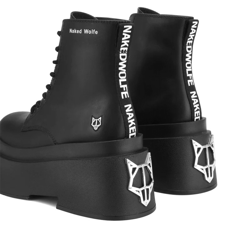 Naked Wolfe Lace-Up Cowhide Thick-Soled Height Boots Women Black