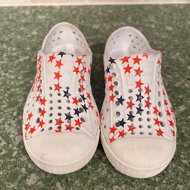 Native Jefferson Americana Toddler 8 Slip On Sneaker Red White Blue Sandal