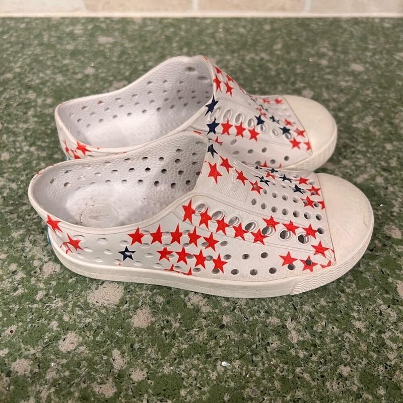 Native Jefferson Americana Toddler 8 Slip On Sneaker Red White Blue Sandal