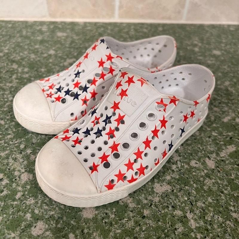 Native Jefferson Americana Toddler 8 Slip On Sneaker Red White Blue Sandal
