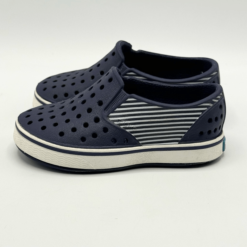 Native Miles Navy Blue Stripe Regatta Slip On Sandals - Toddler US C5