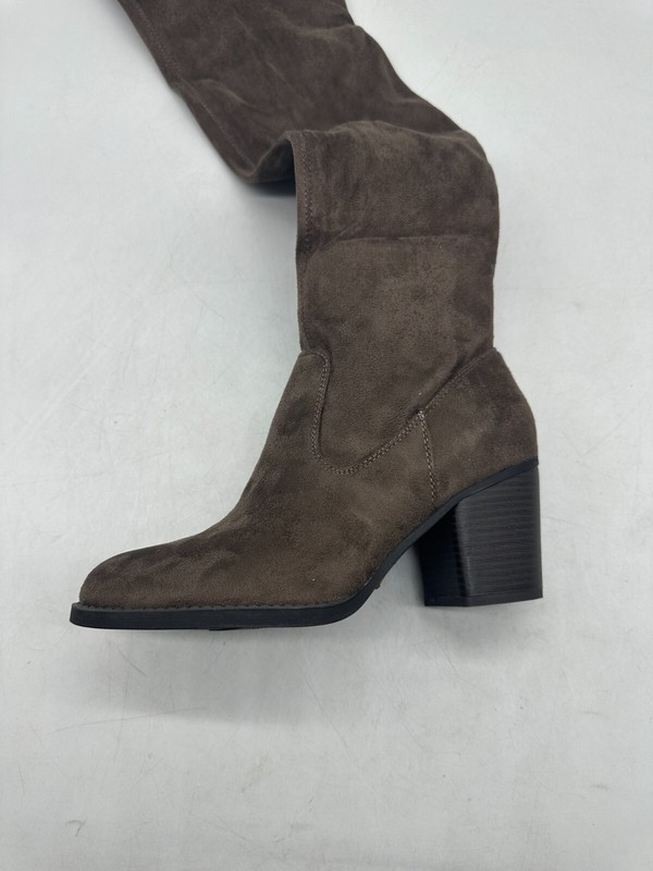 Natural Soul Taraugh Brown Fabric Over The Knee Boot Wmns Sz 7 M Block Heel NIB