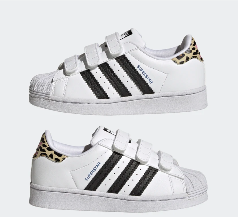 New ADIDAS Superstar CF I Toddler Shoes White Black Sneakers Leopard Cheetah