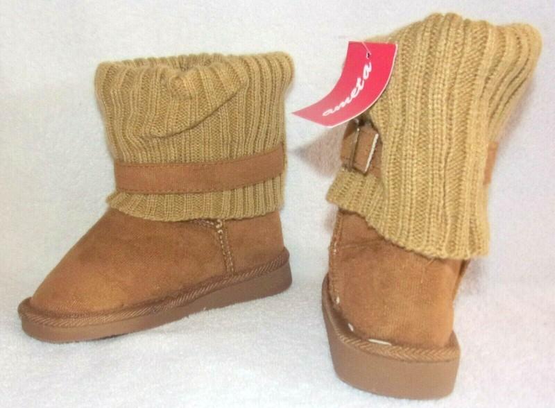 NEW AMETA BAMBI GIRLS CHILDS BROWN FAUX SUEDE BOOTS 11 M