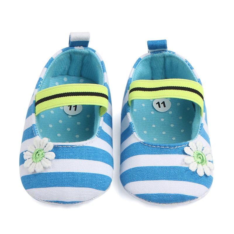 NEW BABY GIRLS 6-12 Months BLUE Or PINK Soft Fabric STRIPED BALLET SHOE