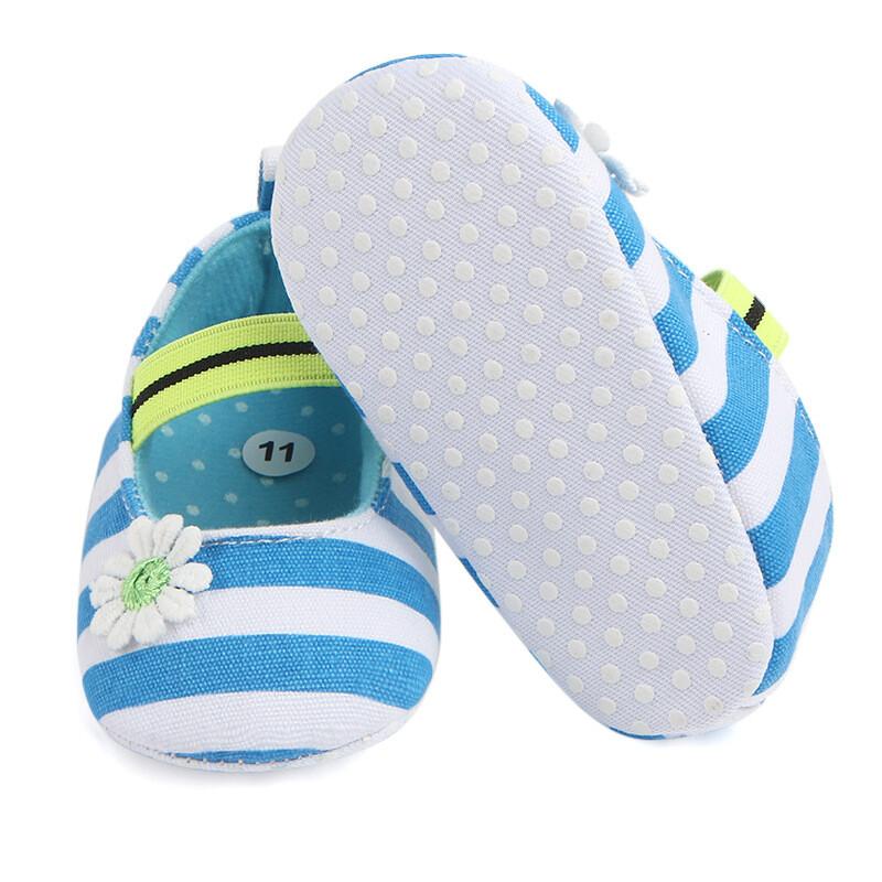 NEW BABY GIRLS 6-12 Months BLUE Or PINK Soft Fabric STRIPED BALLET SHOE