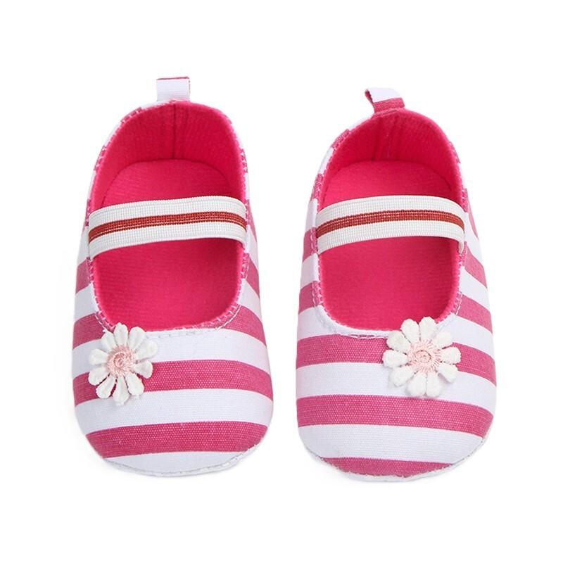 NEW BABY GIRLS 6-12 Months BLUE Or PINK Soft Fabric STRIPED BALLET SHOE