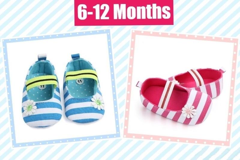 NEW BABY GIRLS 6-12 Months BLUE or PINK Soft Fabric STRIPED BALLET SHOE