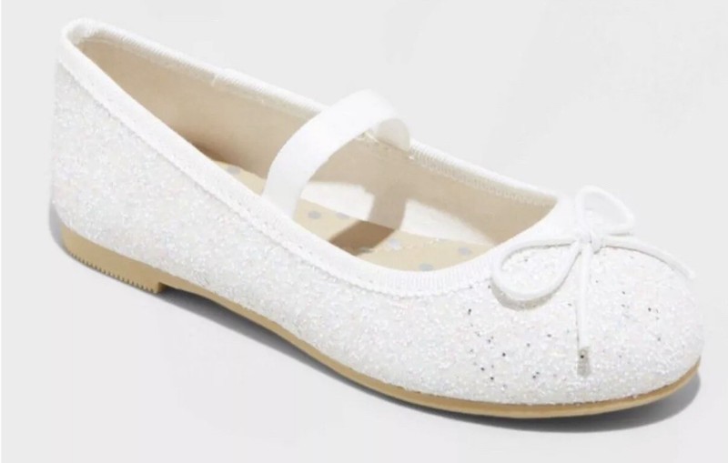 NEW Baby Toddler Lily Glitter Sequin Ballet Flats - Cat & Jack™ White Size 5