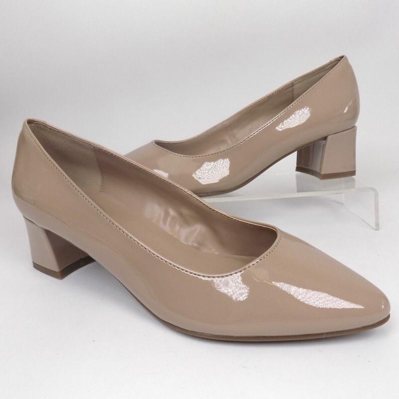 NEW Bandolino Aleth 3 Low Heel Pump Women Shoe Size 6.0 WIDE Natural Patent
