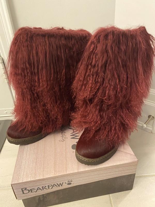 NEW BEARPAW Boetis Ll Wine Real Lamb Fur Wool Lined Boots Womens Size 8 NIB
