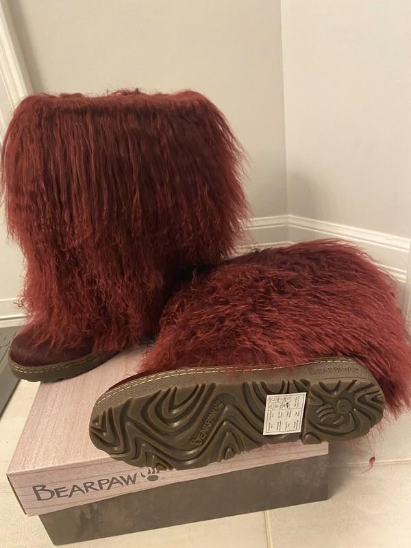 NEW BEARPAW Boetis Ll Wine Real Lamb Fur Wool Lined Boots Womens Size 8 NIB