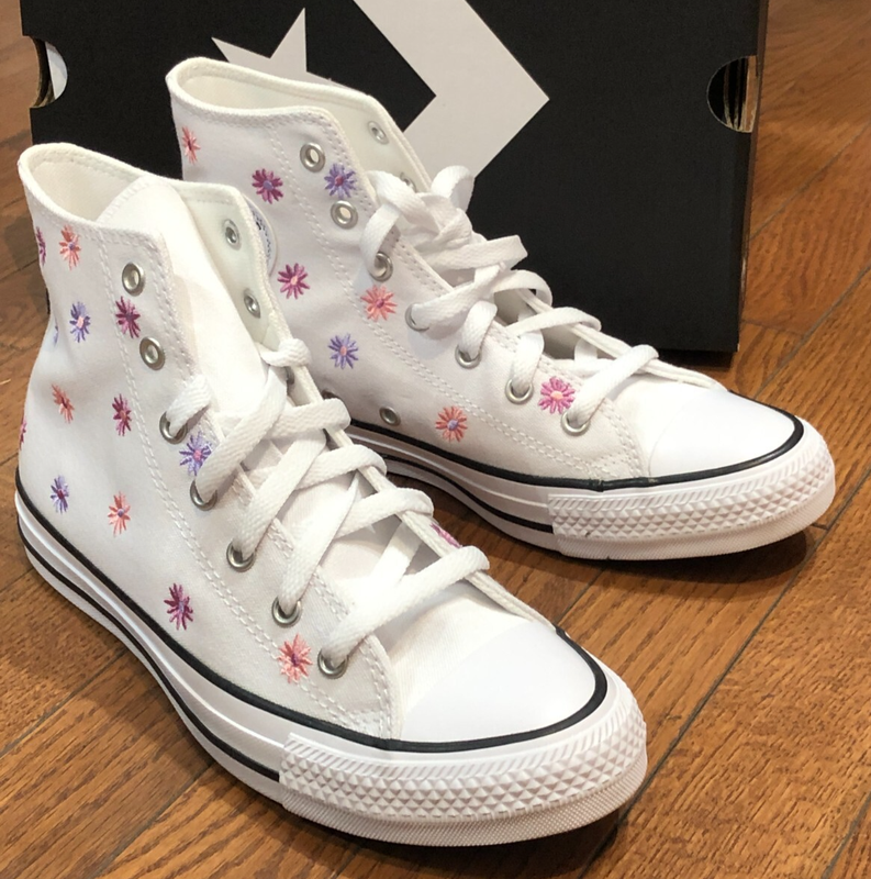 *NEW* BIG KIDS GIRL CONVERSE CTAL FLORALS HIGH TOP WHITE/JELLYFISH (A11781F)