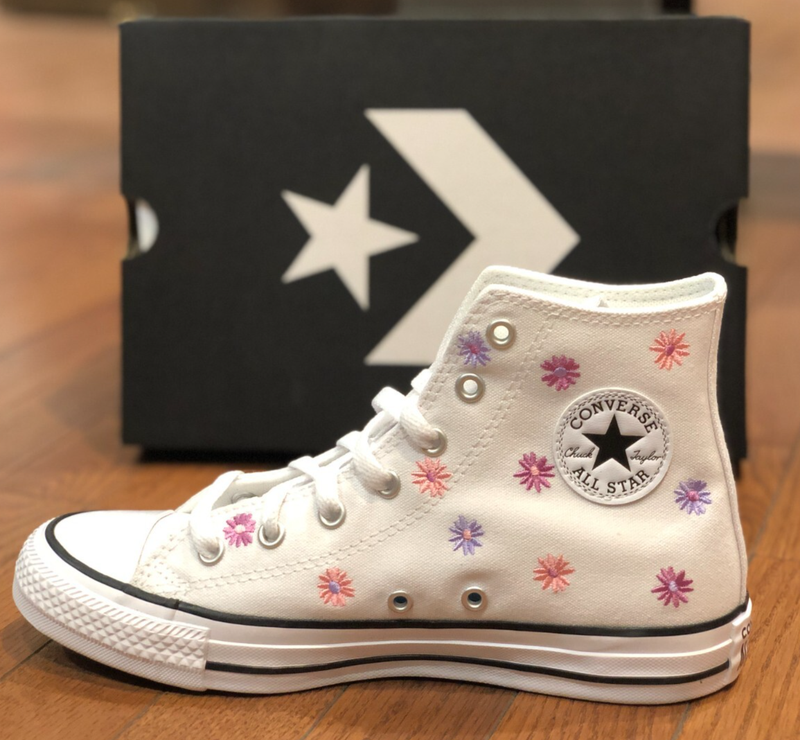 *NEW* BIG KIDS GIRL CONVERSE CTAL FLORALS HIGH TOP WHITE/JELLYFISH (A11781F)