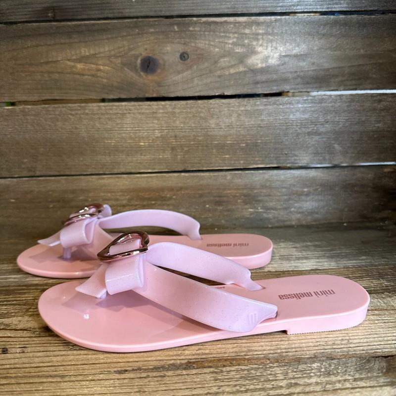 New Big Kids Mini Melissa Harmonic Pink Jelly Heart Thong Flip Flops Sandals 3 Y