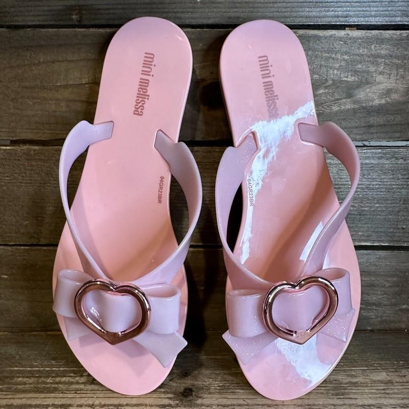 New Big Kids Mini Melissa Harmonic Pink Jelly Heart Thong Flip Flops Sandals 3 Y