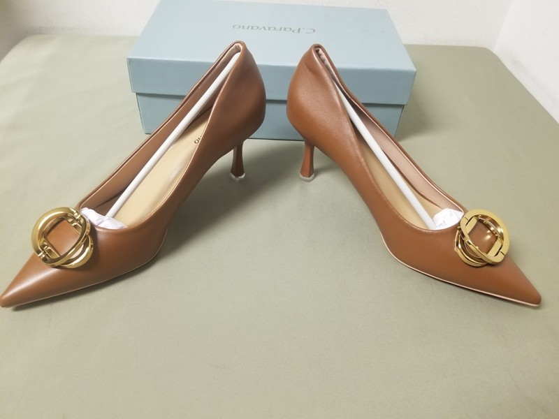New C.Paravano Womens Brown Leather Pumps