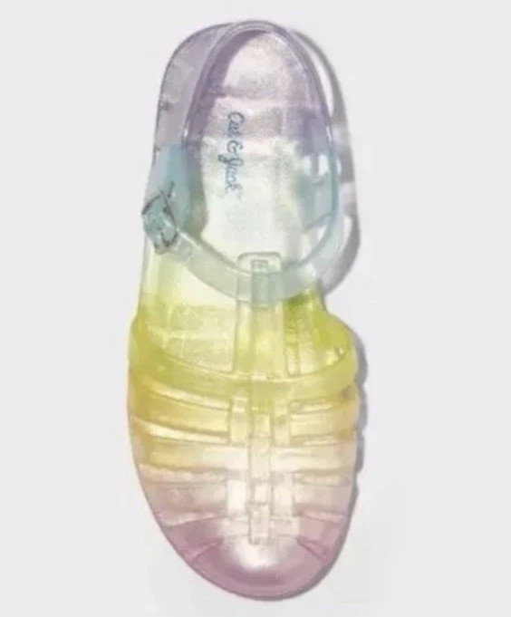 NEW Cat And Jack Girls Size 3 Jelly Sandals Rainbow Sparkle Sunny Closed Toe