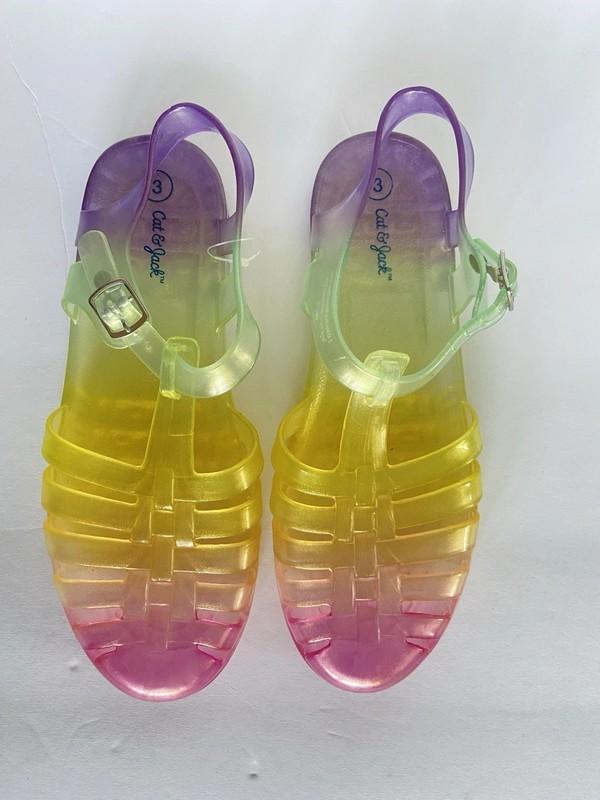 NEW Cat And Jack Girls Size 3 Jelly Sandals Rainbow Sparkle Sunny Closed Toe