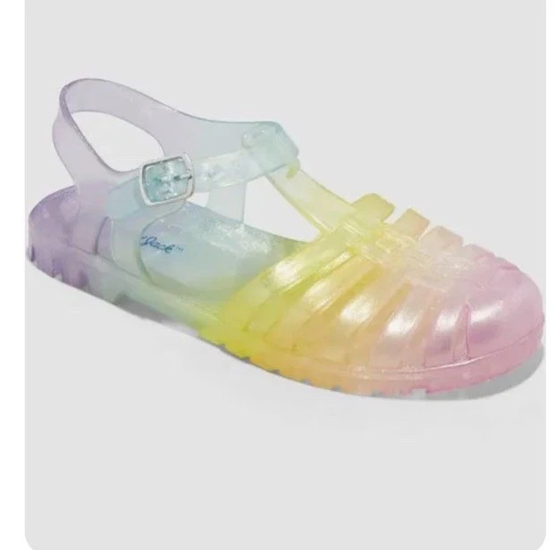 NEW Cat and Jack Girls Size 3 Jelly Sandals Rainbow Sparkle Sunny Closed Toe