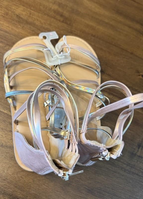 NEW Cat & Jack Girls Zipper Rose Gold Metallic Gladiator Sandals Sz 4 Spring