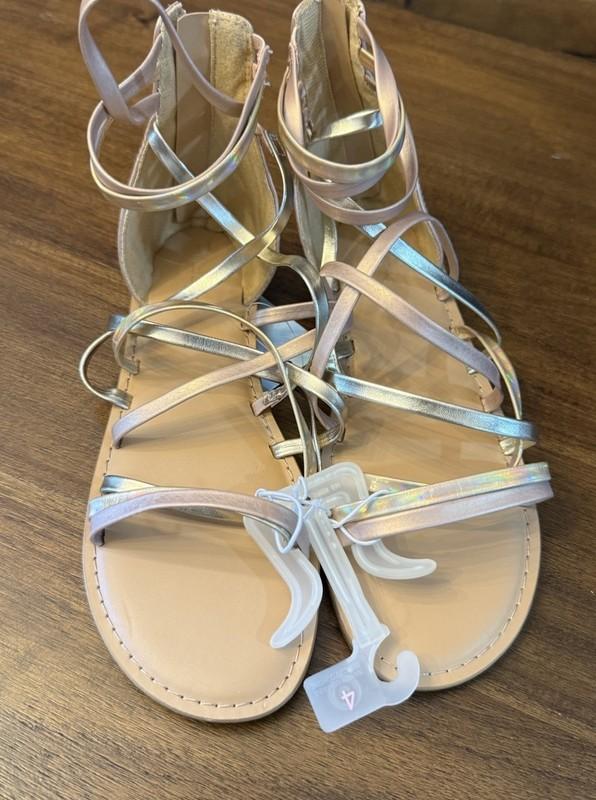 NEW Cat & Jack Girls Zipper Rose Gold Metallic Gladiator Sandals Sz 4 Spring