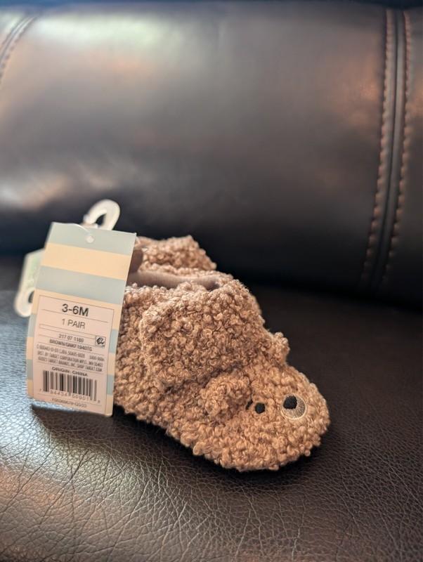 NEW Cat & Jack Infant Slippers Bears Faux Fur Size 3-6m With Tags