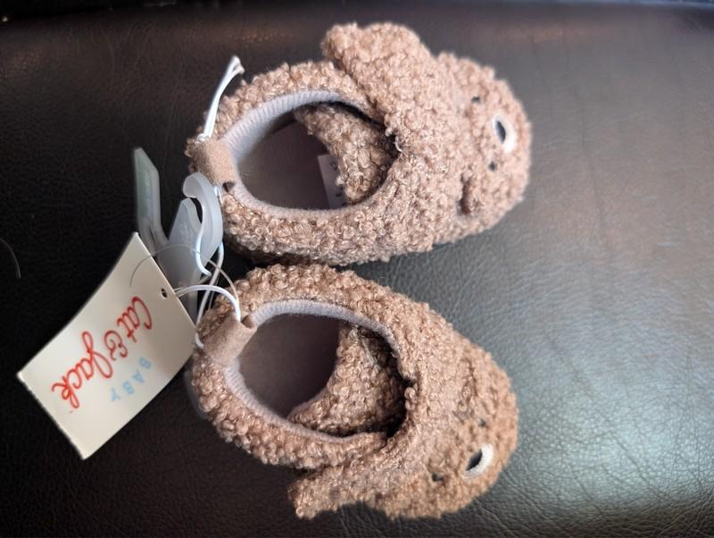 NEW Cat & Jack Infant Slippers Bears Faux Fur Size 3-6m With Tags