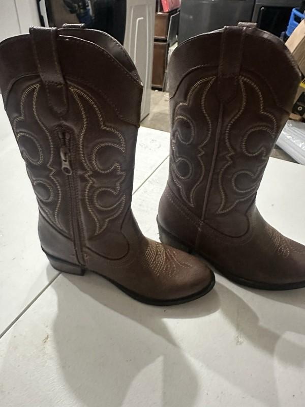 New Cat & Jack Montana Western Boots Brown Cowboy Faux Leather Sz 1 Youth Kids