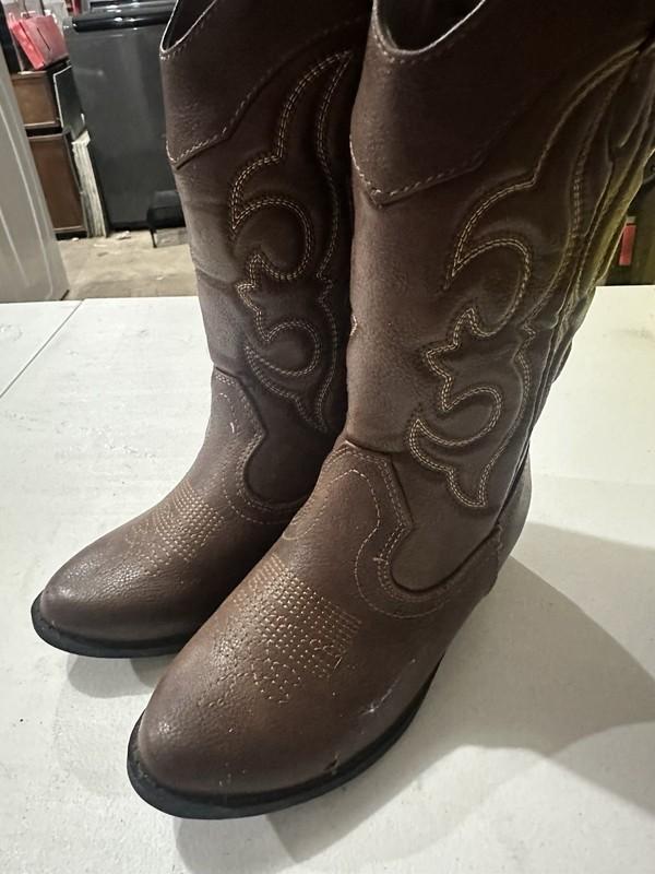 New Cat & Jack Montana Western Boots Brown Cowboy Faux Leather Sz 1 Youth Kids