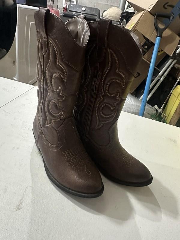 New Cat & Jack Montana Western Boots Brown Cowboy Faux Leather Sz 1 Youth Kids