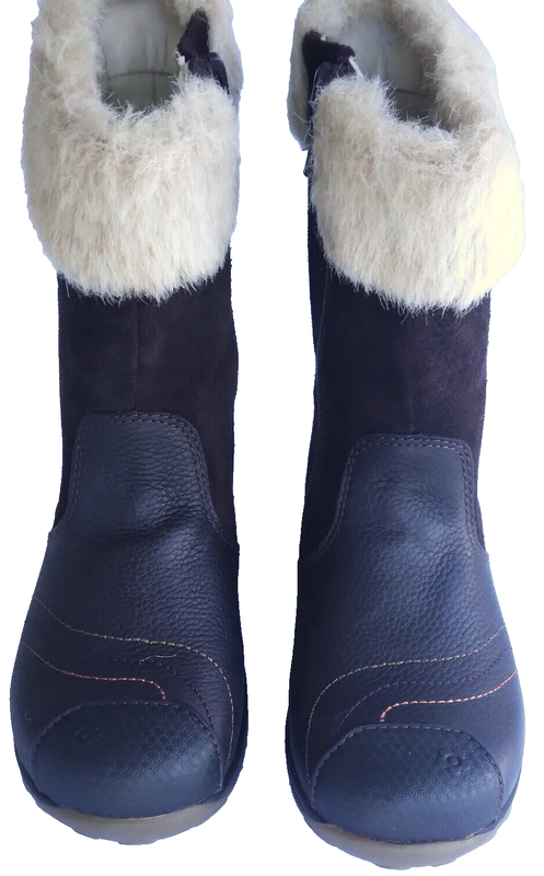 New Clarks Boots Snow Winter Girls Toddler Leather Suede Faux Fur UK 9.5 8.5 4