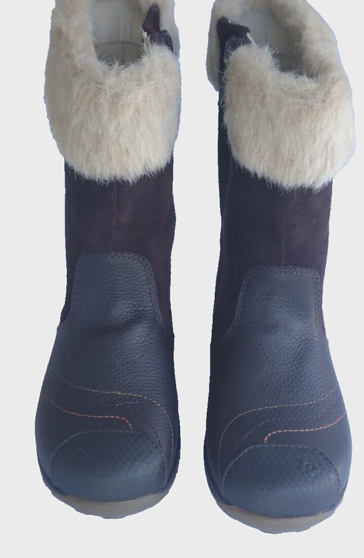 New Clarks Boots Snow Winter Girls Toddler Leather Suede Faux Fur UK 9.5 8.5 4