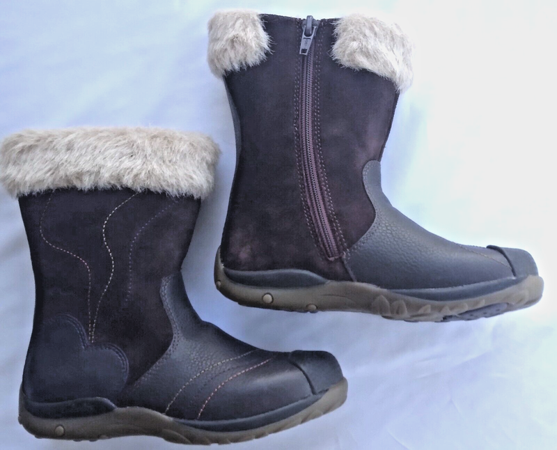 New Clarks Boots Snow Winter Girls Toddler Leather Suede Faux fur UK 9.5 8.5 4