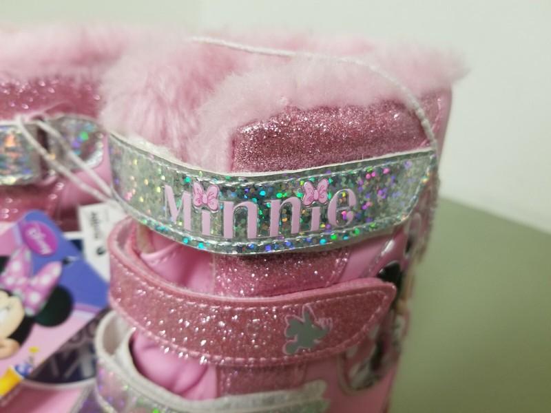 New Disney Minnie Girls Infant Glitter Strap Light Up Winter Boots