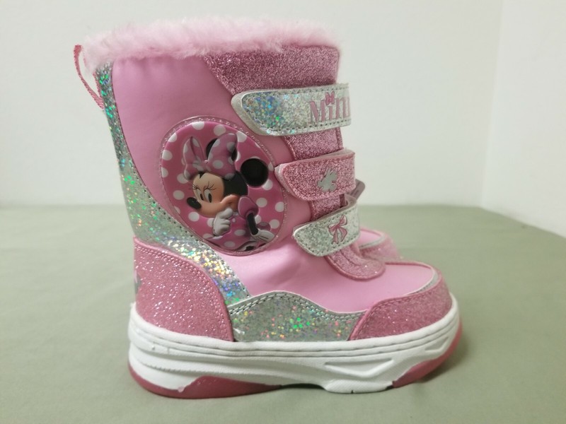 New Disney Minnie Girls Infant Glitter Strap Light Up Winter Boots