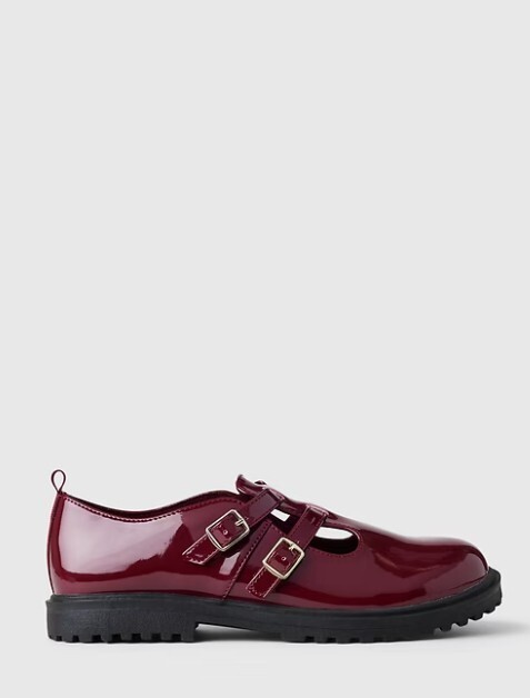 New Gap Kids Girl Double T-strap Loafer Burgundy Red 11 12 13 1 2 3 Shiny